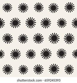 Vector seamless sunburst shapes freehand pattern. Abstract background with round brush strokes. Monochrome hand drawn texture