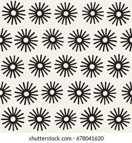 Vector seamless sunburst shapes freehand pattern. Abstract background with round brush strokes. Monochrome hand drawn texture