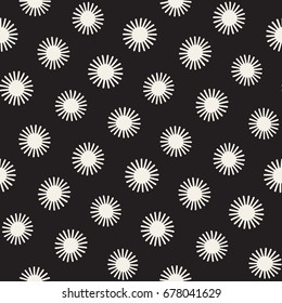 Vector seamless sunburst shapes freehand pattern. Abstract background with round brush strokes. Monochrome hand drawn texture