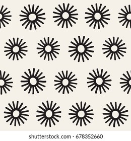 Vector seamless sunburst shapes freehand pattern. Abstract background with round brush strokes. Monochrome hand drawn texture