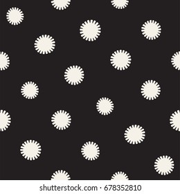 Vector seamless sunburst shapes freehand pattern. Abstract background with round brush strokes. Monochrome hand drawn texture