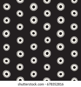 Vector seamless sunburst shapes freehand pattern. Abstract background with round brush strokes. Monochrome hand drawn texture