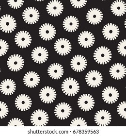 Vector seamless sunburst shapes freehand pattern. Abstract background with round brush strokes. Monochrome hand drawn texture