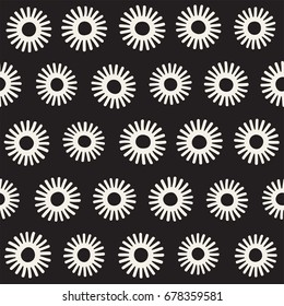 Vector seamless sunburst shapes freehand pattern. Abstract background with round brush strokes. Monochrome hand drawn texture