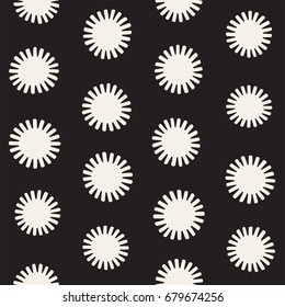 Vector seamless sunburst shapes freehand pattern. Abstract background with round brush strokes. Monochrome hand drawn texture