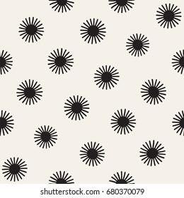 Vector seamless sunburst shapes freehand pattern. Abstract background with round brush strokes. Monochrome hand drawn texture