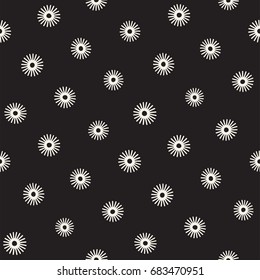 Vector seamless sunburst shapes freehand pattern. Abstract background with round brush strokes. Monochrome hand drawn texture