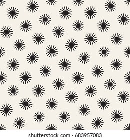 Vector seamless sunburst shapes freehand pattern. Abstract background with round brush strokes. Monochrome hand drawn texture