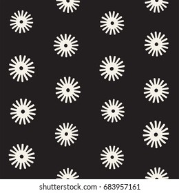 Vector seamless sunburst shapes freehand pattern. Abstract background with round brush strokes. Monochrome hand drawn texture