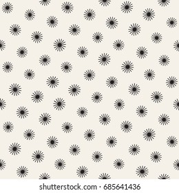 Vector seamless sunburst shapes freehand pattern. Abstract background with round brush strokes. Monochrome hand drawn texture