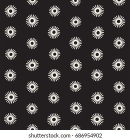 Vector seamless sunburst shapes freehand pattern. Abstract background with round brush strokes. Monochrome hand drawn texture