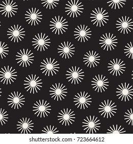 Vector seamless sunburst shapes freehand pattern. Abstract background with round brush strokes. Hand drawn texture
