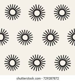 Vector seamless sunburst shapes freehand pattern. Abstract background with round brush strokes. Hand drawn texture