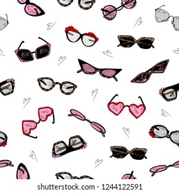 Vector seamless sunglasses pattern. Fashion background. Fashion sketch of sunglasses