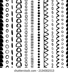 Vector seamless surface pattern design Childish background Childhood hipster Scandinavian Boho style geometric abstract pattern For printing on paper and fabric Black isolated on white background
