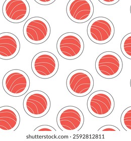 Vector seamless sushi pattern. Vector roll for menu design, business cards, banners. Japanese food. Drawing style, black and red colors.