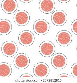 Vector seamless sushi pattern. Vector roll for menu design, business cards, banners. Japanese food. Drawing style, black and red colors.
