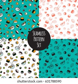 Vector seamless sushi pattern set