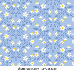 Vector seamless symmetrical floral pattern in folk art style