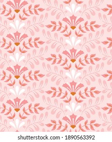 Vector seamless symmetrical floral pattern in folk art style