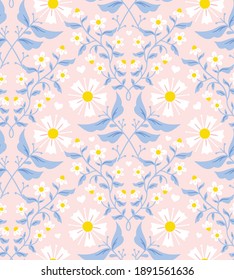 Vector seamless symmetrical floral pattern in folk art style