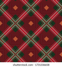Vector Seamless Tartan Pattern. Vintage Christmas Background. Seamless Tartan Plaid. Fashion Geometric Design. Christmas Abstract Pattern. Scottish Woven Texture. Classic Tartan Seamless Pattern.