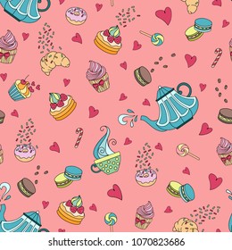 Vector seamless tea set pattern. Can be used for wallpapers, surface textures.