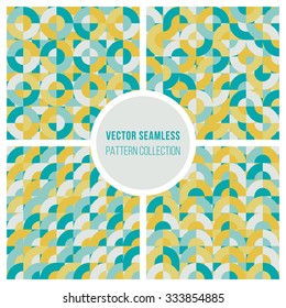 Vector Seamless Teal Yellow Geometric Square Circles Blocks Pattern Abstract Backgrounds