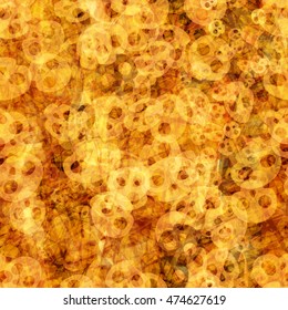 Vector seamless template. Gold old paper with a skull. Background for invitations, greeting cards, posters. Pattern for Halloween parties