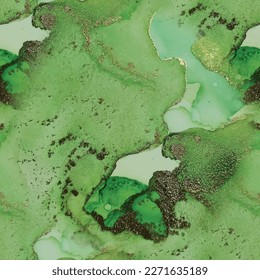 Vector Seamless Template. Marble Gold Vector Ink. Foil Gradient Watercolor. Metal Alcohol Ink Watercolor. Geode Elegant Pattern. Foil Marble Background. Green Ink Paint. Golden Water Color Marble.