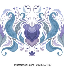 Vektor nahtlose zarte Grenze mit Vintage Blumenschmuck in sehr peri. Barockrahmen mit Blumen und Blattwerk in violetter Farbe auf weißem Hintergrund. Luxus-Damast-Fries in flach handgezeichnet