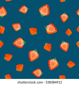 Vector seamless tender pattern with strawberry print. Fashion fabric design with fruit icons. 