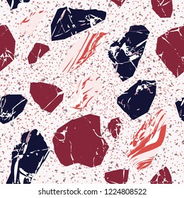 Vector seamless terrazzo floor marble pattern Mixed granite and quartz rocks and sprinkles Abstract vector background for print home decor, interior, architecture designs, fabric, textile, paper, wrap