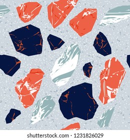 Vector seamless terrazzo floor marble pattern Mixed granite and quartz rocks and sprinkles Abstract vector background for print home decor, interior, architecture designs, fabric, textile, paper, wrap