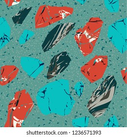 Vector seamless terrazzo floor marble pattern Mixed granite and quartz rocks and sprinkles Abstract vector background for print home decor, interior, architecture designs, fabric, textile, paper, wrap