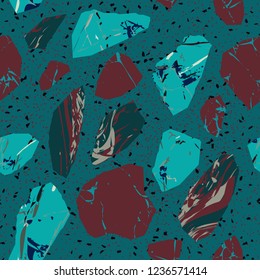 Vector seamless terrazzo floor marble pattern Mixed granite and quartz rocks and sprinkles Abstract vector background for print home decor, interior, architecture designs, fabric, textile, paper, wrap