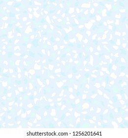 Vector seamless terrazzo pattern. Abstract background. Marble mosaic flooring with natural stones, granite, concrete, quartz. Blue background, white, yellow, pink chips
