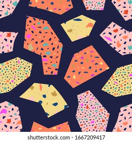 Vector seamless terrazzo pattern with geometric elements. Trendy background with textured surface