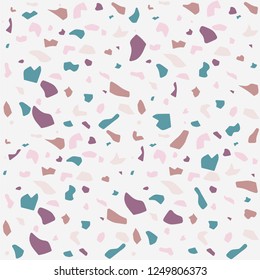 Vector seamless terrazzo pattern. Marble mosaic flooring with natural stones, granite, concrete. White background