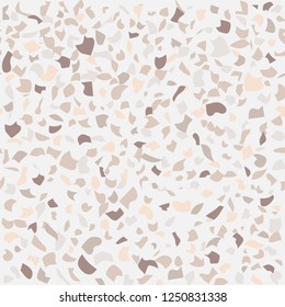 Vector seamless terrazzo pattern. Marble mosaic flooring with natural stones, granite, concrete. Beige background, natural pastel colors