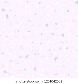 Vector seamless terrazzo pattern. Marble mosaic flooring with natural stones, granite, concrete. Light pink background, natural pastel colors