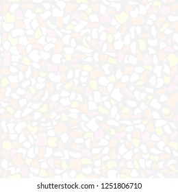 Vector seamless terrazzo pattern. Marble mosaic flooring with natural stones, granite, concrete, quartz. Beige background, white, yellow, pink chips
