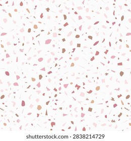 Vector seamless terrazzo pattern with random scattered stone chips and marble fragments. Soft blush pink and warm beige palette on clean white background. Delicate pastel stone texture with gentle feminine feel.
Fully editable tileable background, perfect for cosmetics packaging, beauty branding, kids apparel, baby nursery, fabric printing, stationery, wrapping paper, home decor and surface design projects.