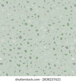 Vector seamless terrazzo pattern with random scattered stone chips and marble fragments. Soft muted sage green palette with tonal green, grey and off-white details. Natural organic stone texture with calm Scandinavian minimalist vibe.
Fully editable tileable background, perfect for wallpaper, interior design, home decor, kids apparel, baby nursery, organic packaging, beauty branding, fabric printing, stationery and surface design projects.