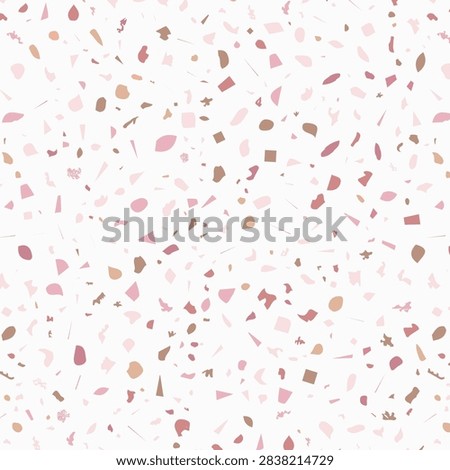 Vector seamless terrazzo pattern with random scattered stone chips and marble fragments. Soft blush pink and warm beige palette on clean white background. Delicate pastel stone texture with gentle feminine feel.
Fully editable tileable background, perfect for cosmetics packaging, beauty branding, kids apparel, baby nursery, fabric printing, stationery, wrapping paper, home decor and surface design projects.