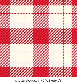 Vector seamless textile of background fabric check with a pattern plaid texture tartan in red and ivory colors.