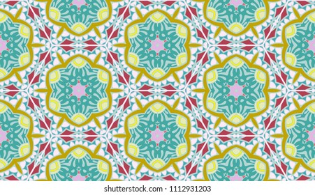 Vector seamless textile fabric pattern. Hand drawn patchwork quilt collage background.  Decorative  ethnic indian, arabic, turkish print. Abstract colorful  geometric floral motifs in mosaic style