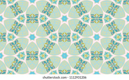 Vector seamless textile fabric pattern. Hand drawn patchwork quilt collage background.  Decorative  ethnic indian, arabic, turkish print. Abstract colorful  geometric floral motifs in mosaic style