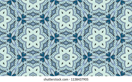 Vector seamless textile fabric pattern. Hand drawn patchwork quilt collage background.  Decorative  ethnic indian, arabic, turkish print. Abstract colorful  geometric floral motifs in mosaic style