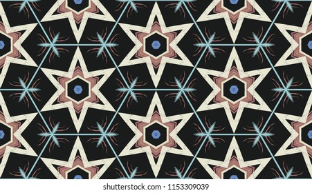 Vector seamless textile fabric pattern. Hand drawn patchwork quilt collage background.  Decorative  ethnic indian, arabic, turkish print. Abstract colorful  grunge texture in mosaic style